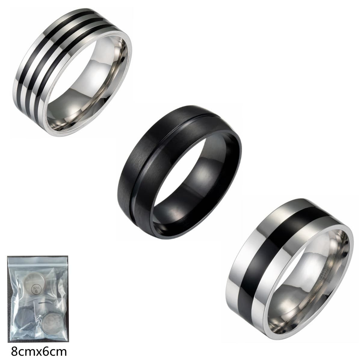 The new popular simple accessories three-piece set stainless steel dripping ring 8mm wide does not fade