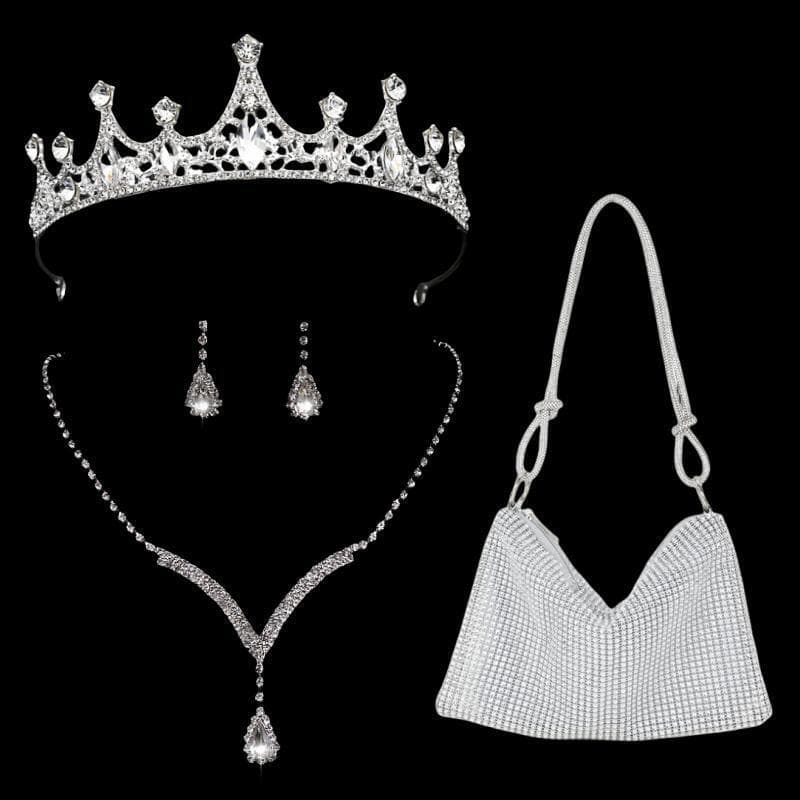 Crown Accessories Rhinestone Earrings Necklace Three Piece Bridal Jewelry Set Zircon Water Drop High End New