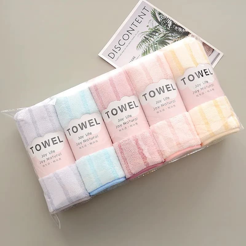 [5 Pack] High Density Fleece Towel Solid Color Striped Gift Towel