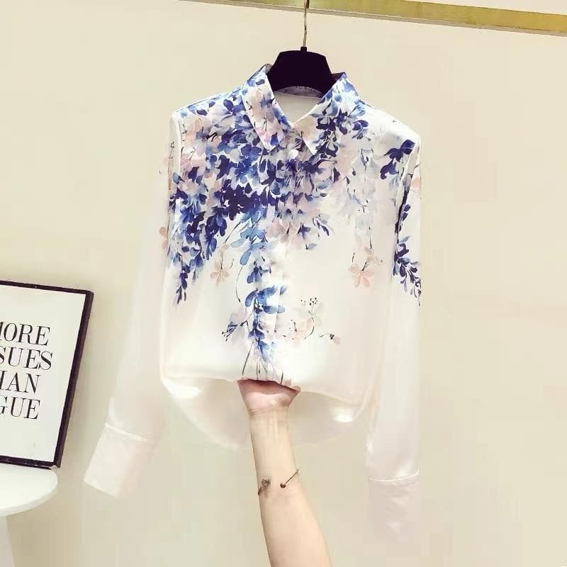 Women's Temperament Foreign Print Chiffon Long Sleeve Top