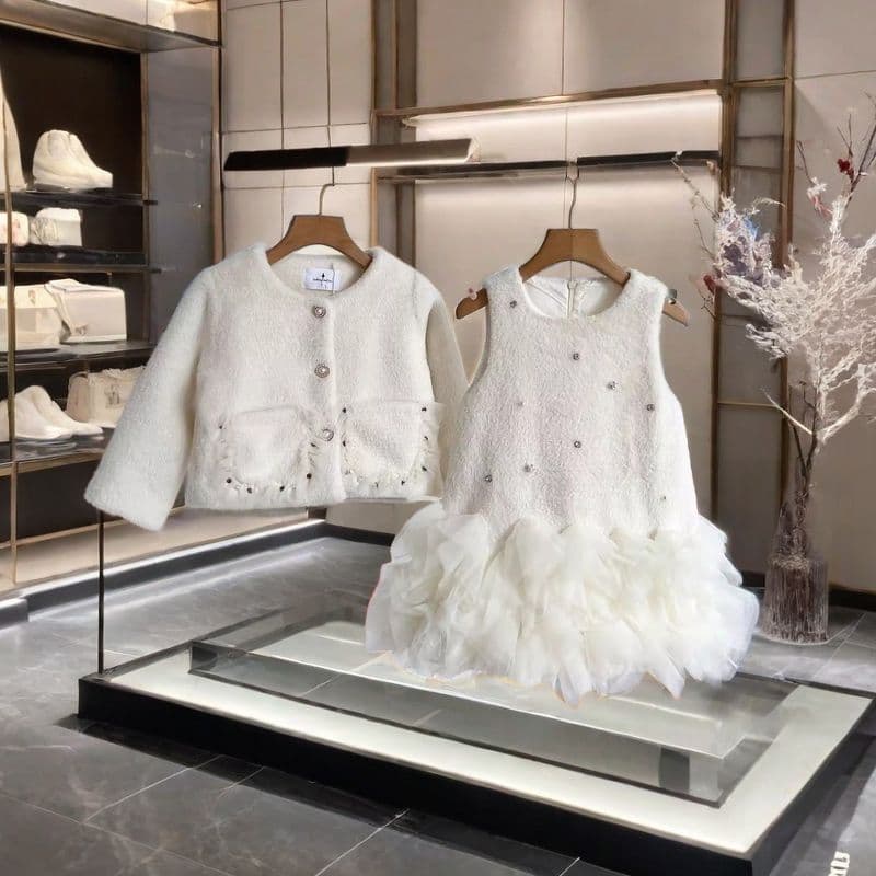 2025 High-end Girls' Winter Clothes New Dress Set Children's Small Fragrance Anti-fur Fur Coat Vest Skirt Set