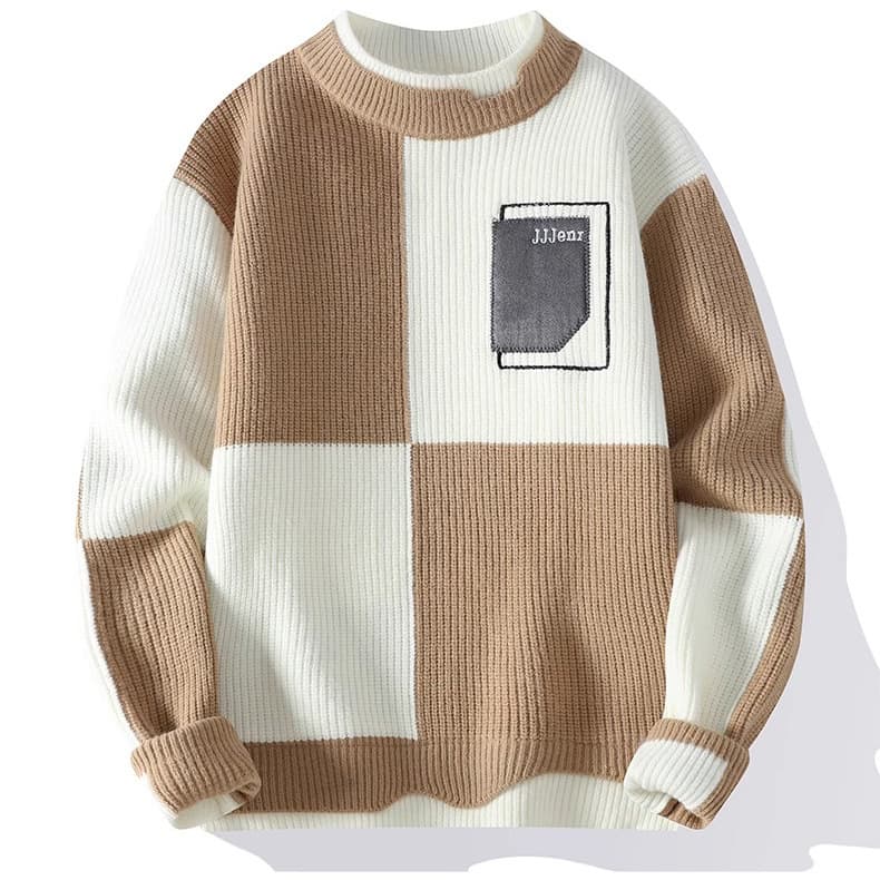 Men's Clothing New style pullover sweater men's long sleeved round neck color matching youth men's loose casual knitted sweater brand