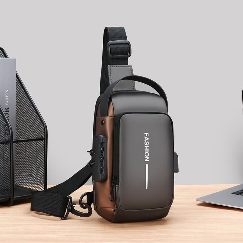 Multifunctional Password Lock Fashion Chest For Men, Large Capacity Portable Commuter Phone Crossbody Bag, Trendy Cool