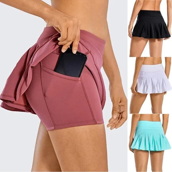 Tennis Skirts Pleated Yoga Skirt Gym Clothes Women Running Fiess Golf Pants Shorts Sports Back Waist Pocket Zipper