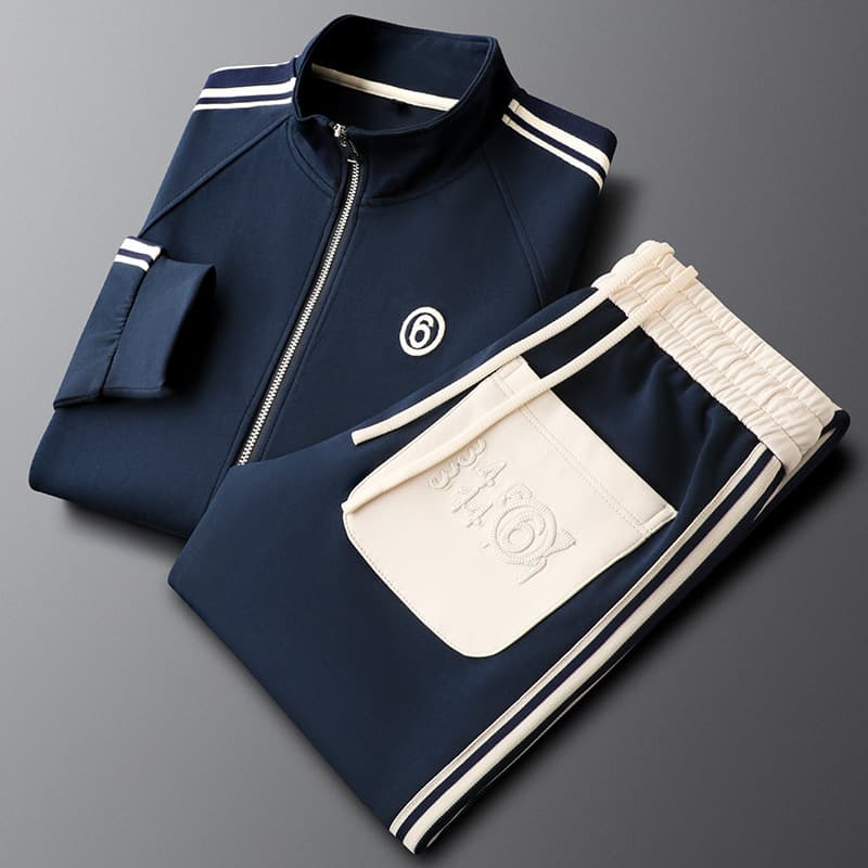 Men's Clothing Autumn Men's Blue Casual Sports Suit Men's Two Piece Suit Fashion Trend Side Stripes Couple Wear