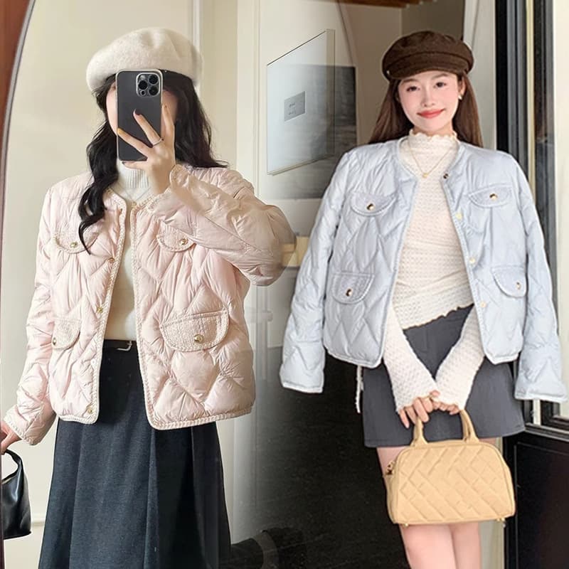 Women's Lightweight Puffer Jacket – Short Quilted Coat In Salt Blue / Cream White / Blush Pink (S-XL)​