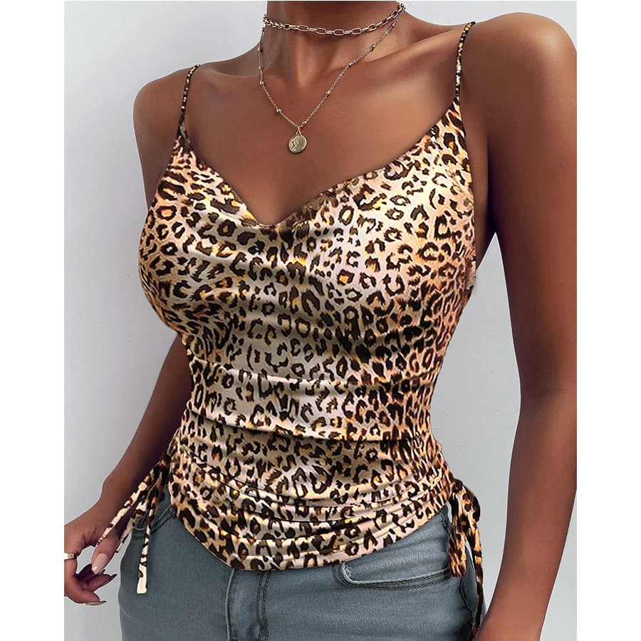 Women's Solid Color Deep V-neck Suspenders Tight Drawstring Casual Vest For Women