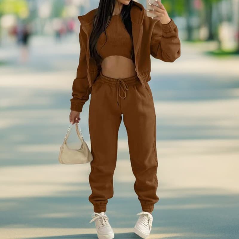 Spring New Women's Solid Color Simple Hoodie Sweatshirt Sports Casual Long Pants Three-Piece Set