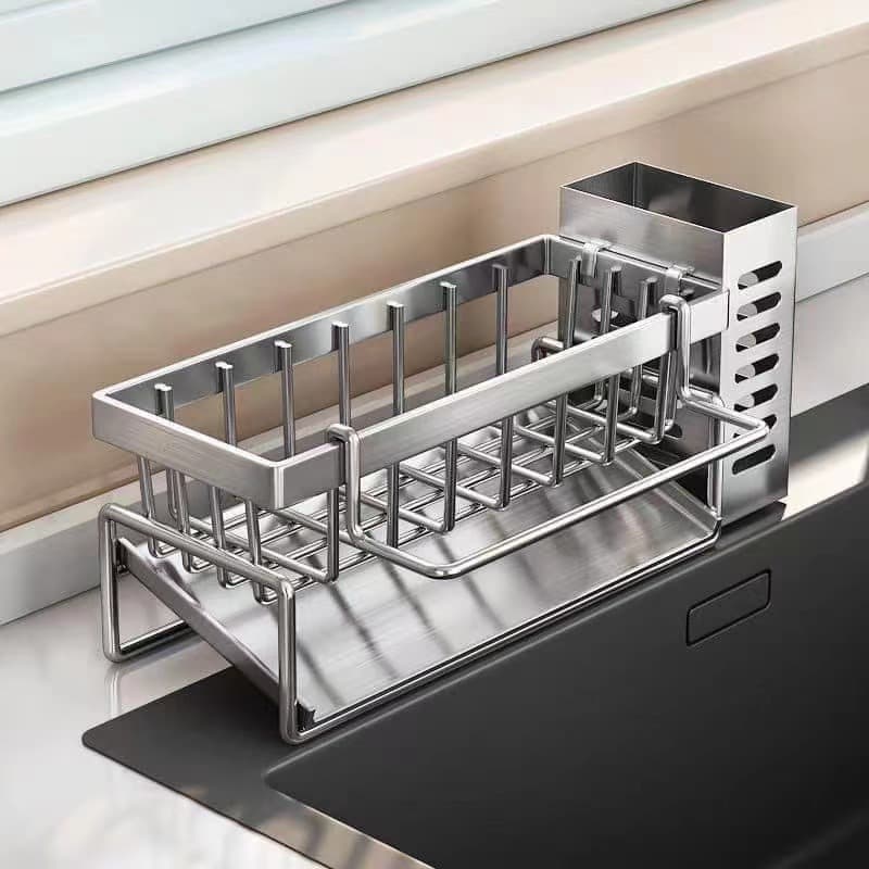 Sink Cleaning Tools Storage Rack Kitchen Multifunctional Stainless Steel Drain Rack For Sponge Cleanser Organizer Rag Hanger