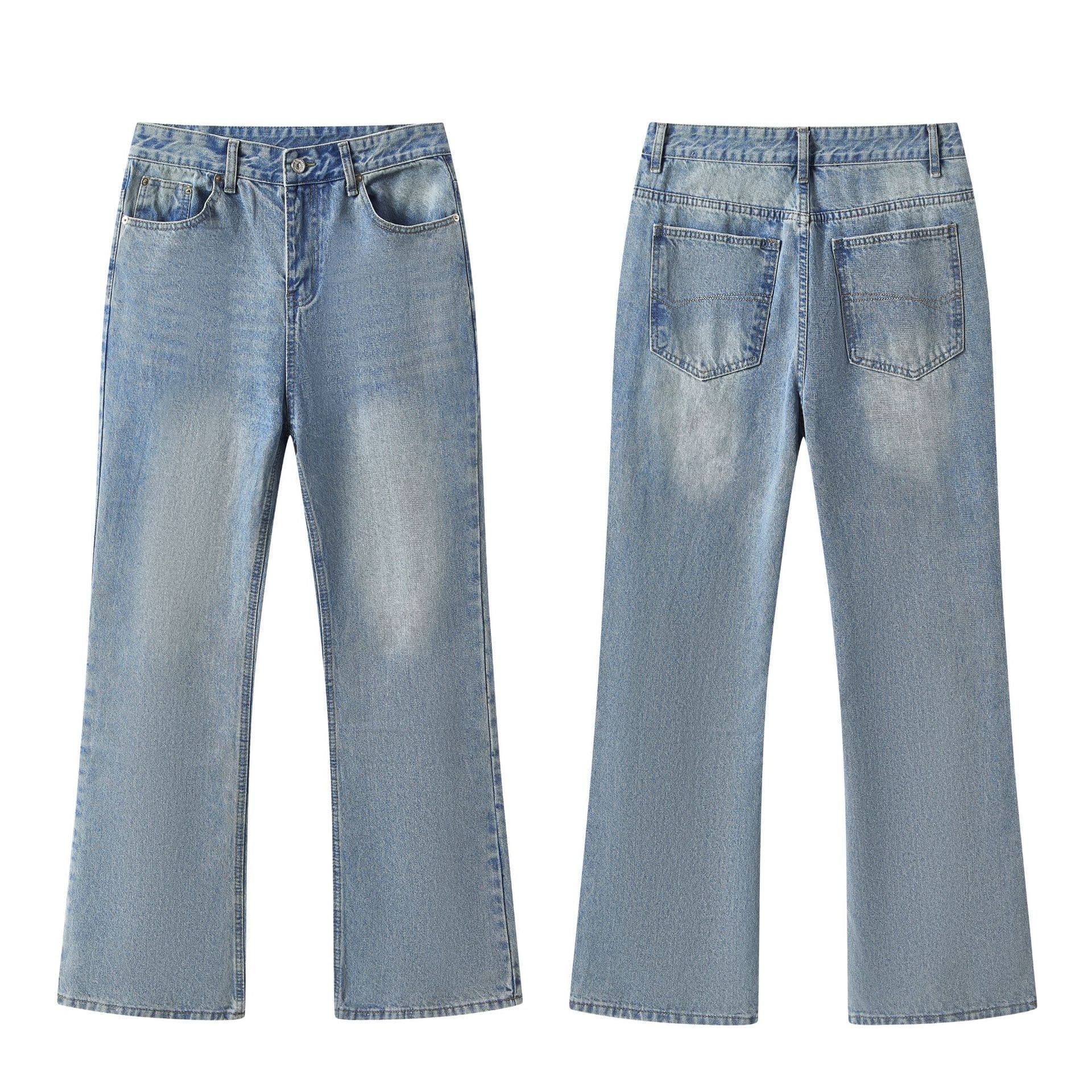 Men's Clothing Blue Black Gray Natural Washed Paris Bootcut Faded Flared Pants Jeans Casual All Match