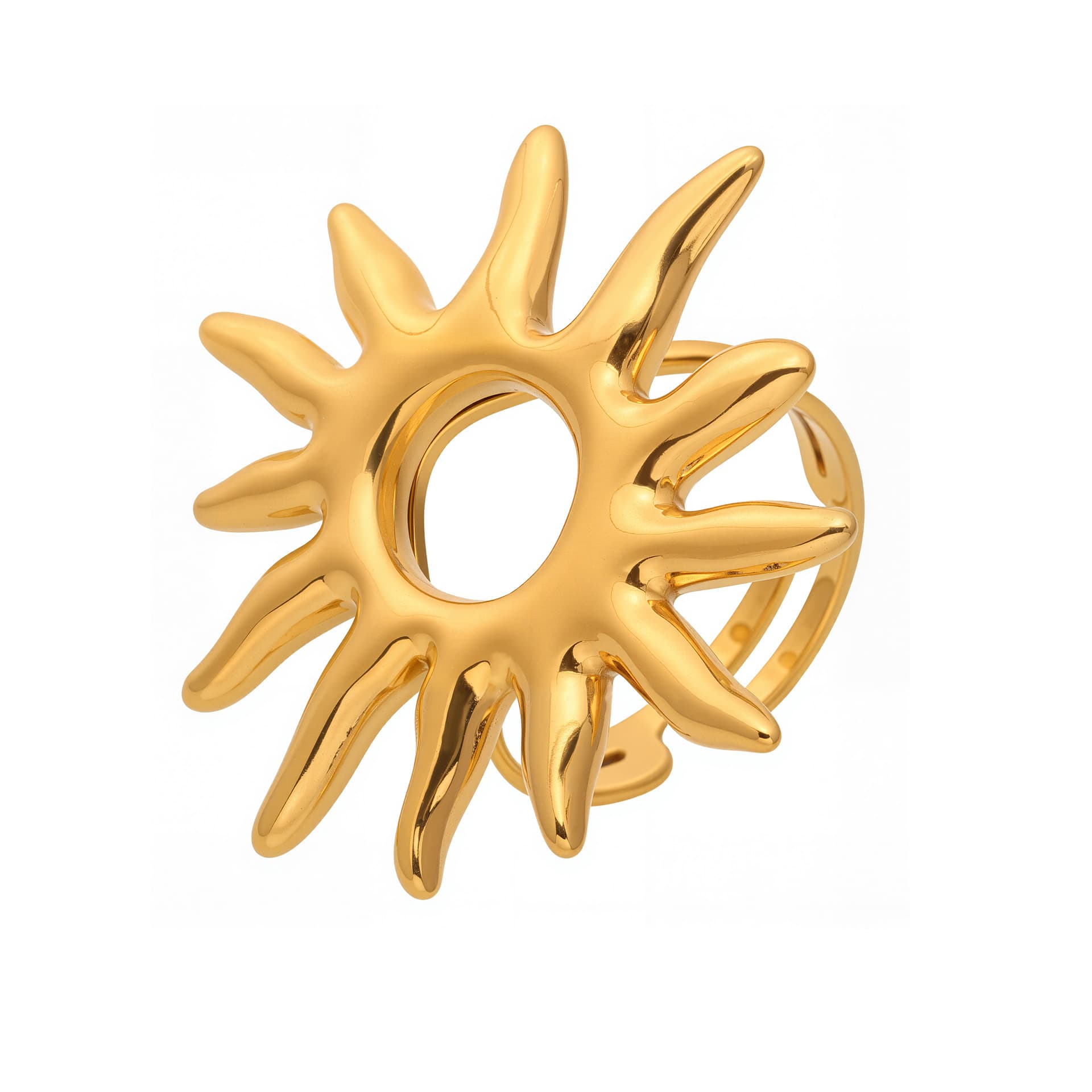 Women's Jewelry Golden Sun Ring Exaggerated Stainless Steel Plated Real Gold Color Preserving Open Index Finger Ring
