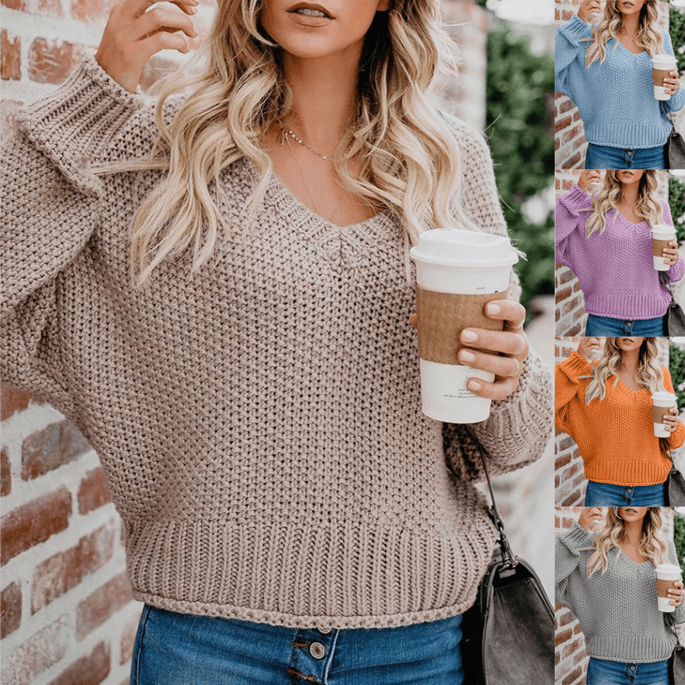 Women's Clothing Autumn and Winter New Fashion Loose Knitted V-neck Sweater