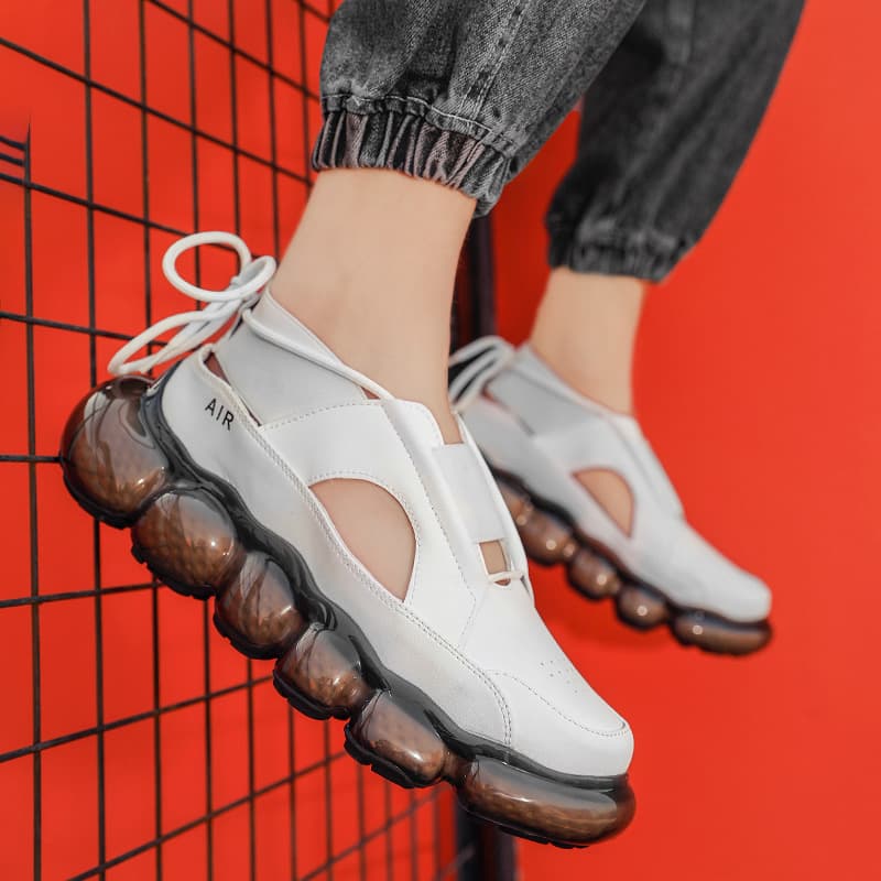 Men's Shoes Air Cushion Men's Sandals Summer Hollow Leather Shoes Casual Men's Popcorn Thick Soled Sports Roman Sandals