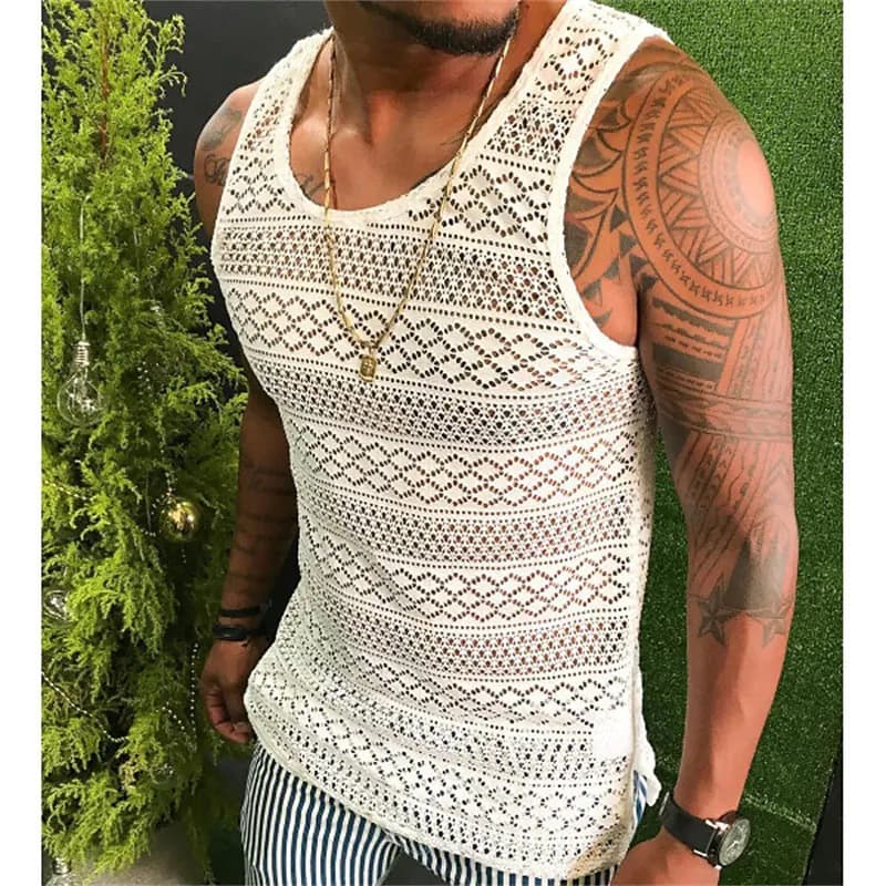 Men's Clothing Summer Men's New Tank Top Slim T Shirt Hollow Breathable Vest Men's Clothing Tops