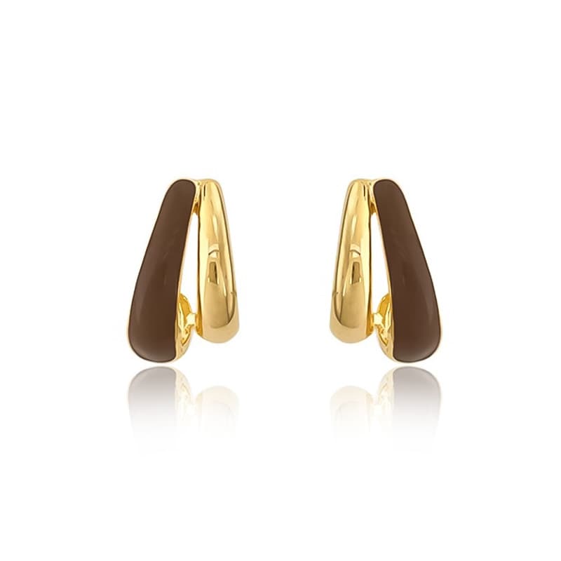 Women's Jewelry Retro Double Layer Enamel Drip Earrings Light Luxury High End Design Maillard Simple And Versatile Earrings