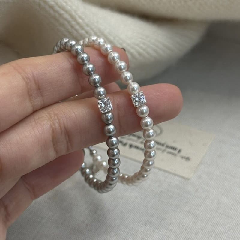 Small exquisite zircon sugar cube Shijia pearl elastic bracelet light luxury French elegant bracelet girls jewelry wholesale
