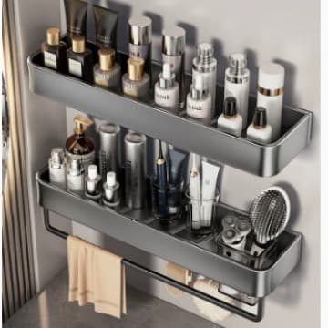 Gunmetal Wall Mounted Bathroom Shelf - Space Saving Storage Organizer For Shower, Toilet & Sink