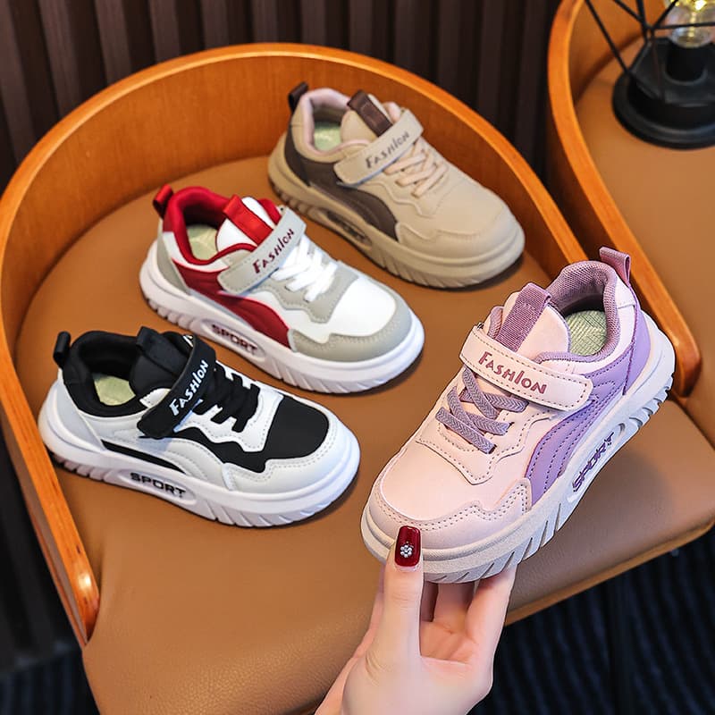 ​​Kids' Casual Sneakers – Lightweight Canvas & PU Leather Shoes (Anti-Slip Rubber Sole, Hook & Loop Strap, Sizes 26-37)​​