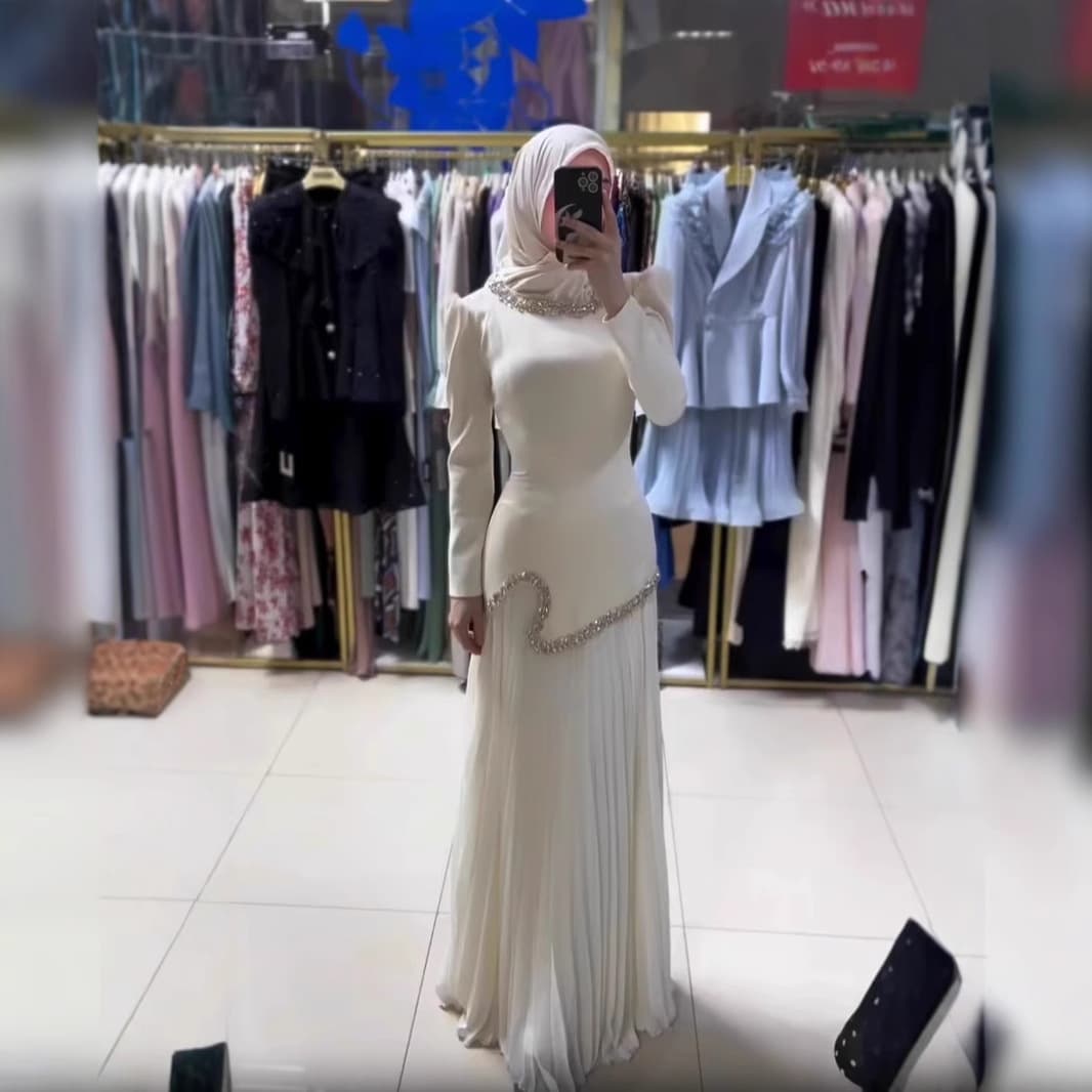 DM1295 Elegant Embroidered Maxi Dress – Modest Muslim & Boho Chic Long Sleeve Dress For Women (XS-XXL, White/Black/Blue/Pink)