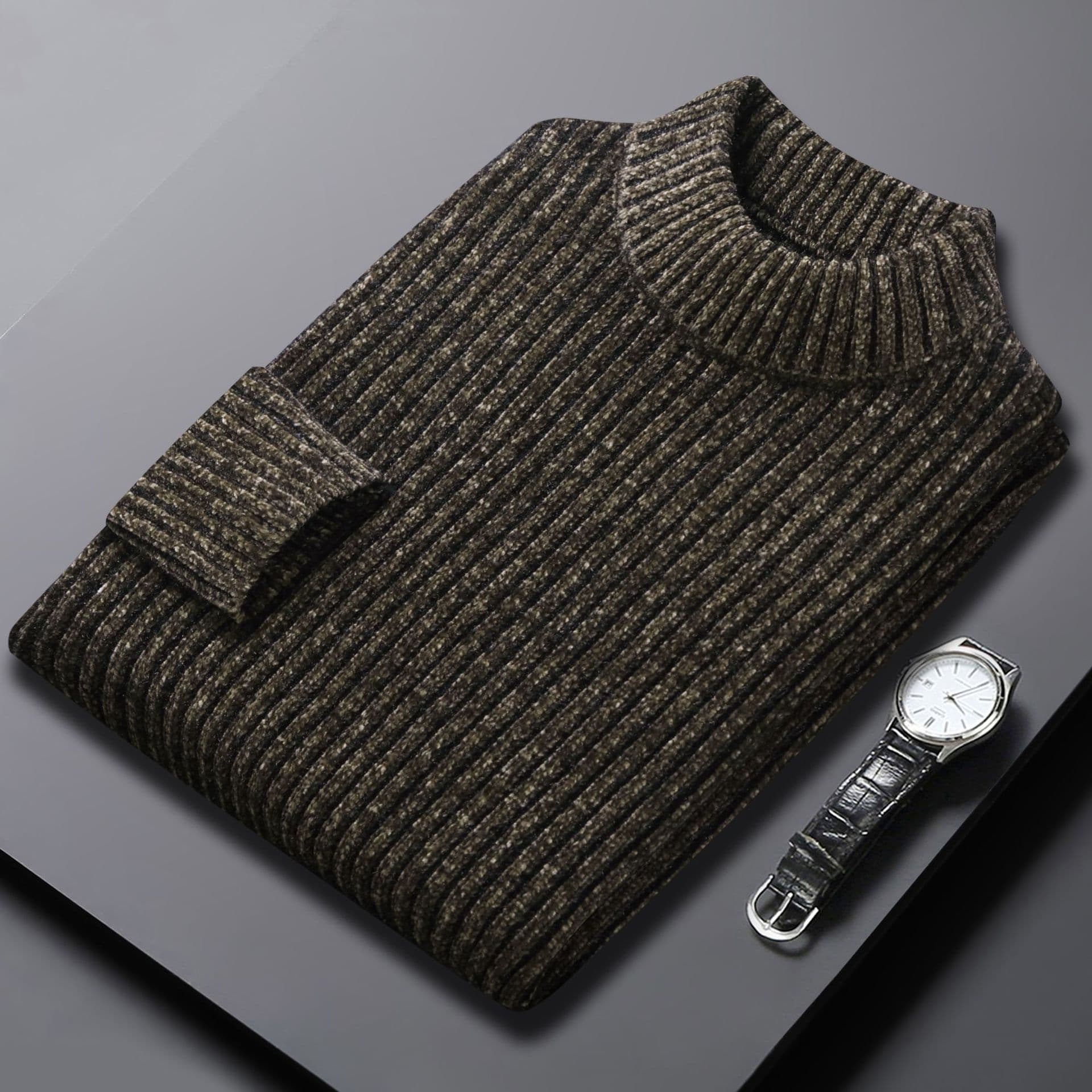 Men's Clothing knitted thickened thick needle sweater for middle aged and young men half turtleneck chenille mink warm stretch sweater for men