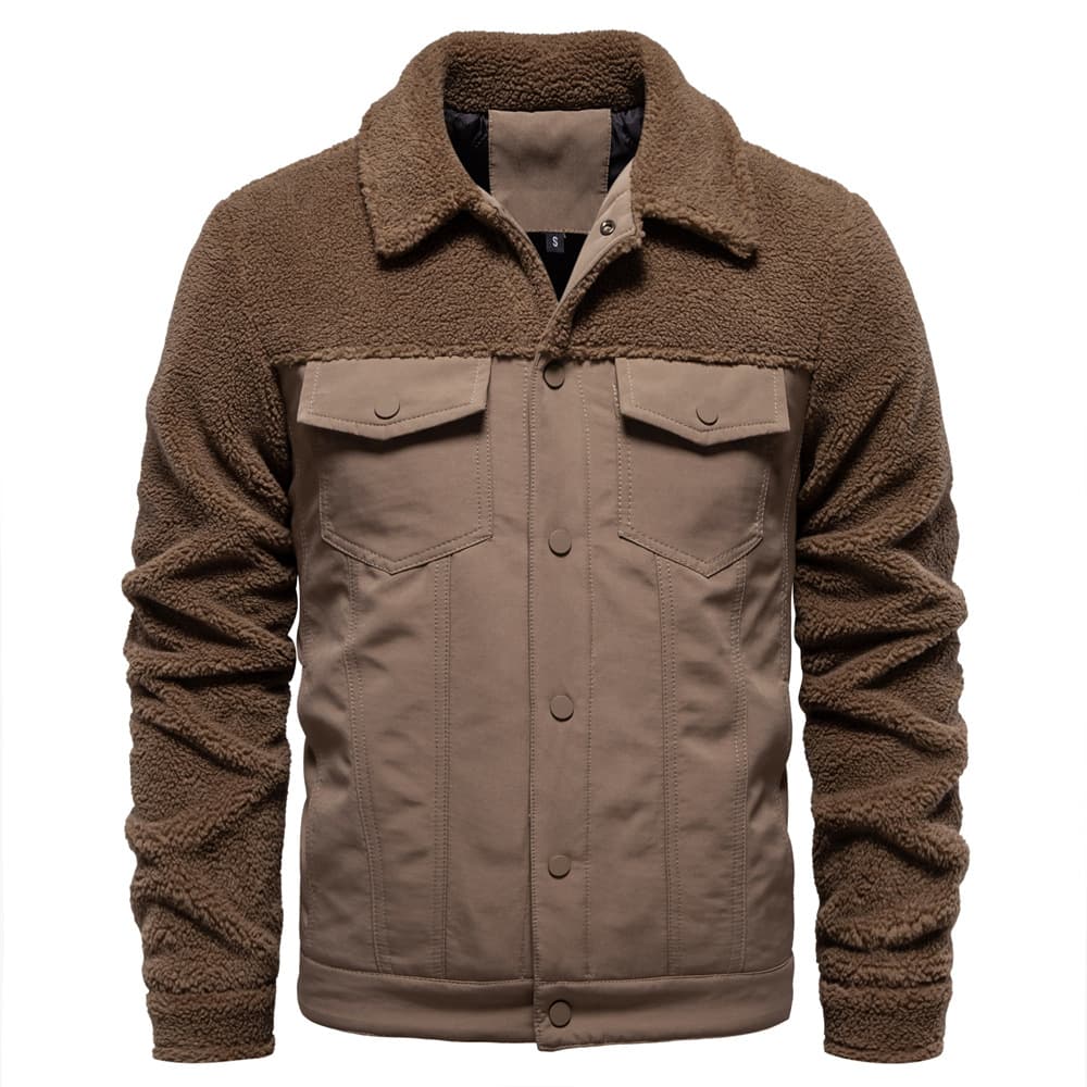 "Men's Patchwork Lambswool Jacket – European-Sized Autumn & Winter Coat With Casual Cross-Border Style (Black/Khaki/Green/Dark Blue, S-XXL)"