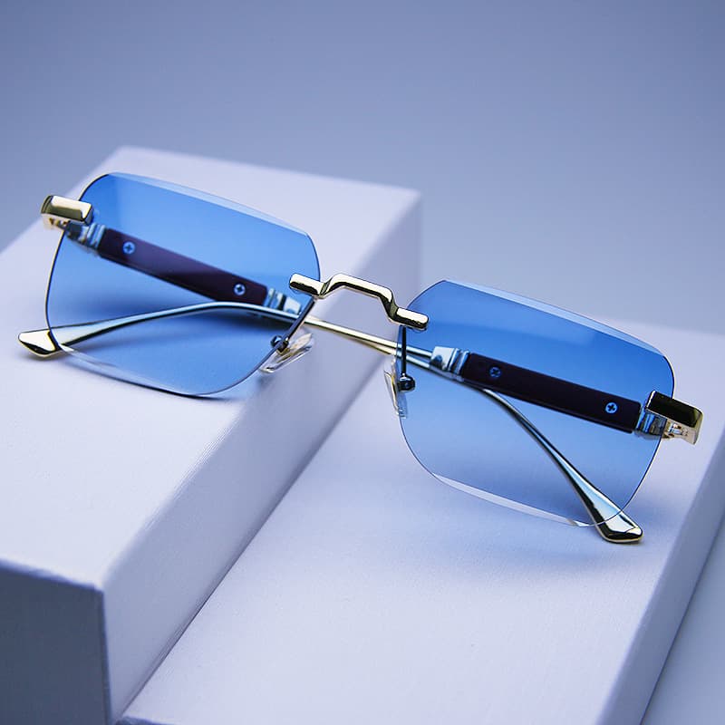 Frameless Square Sunglasses With Wooden Temples & Gradient Lenses – UV400 Protection, Trendy Unisex Fashion For Driving, Travel & Streetwear​