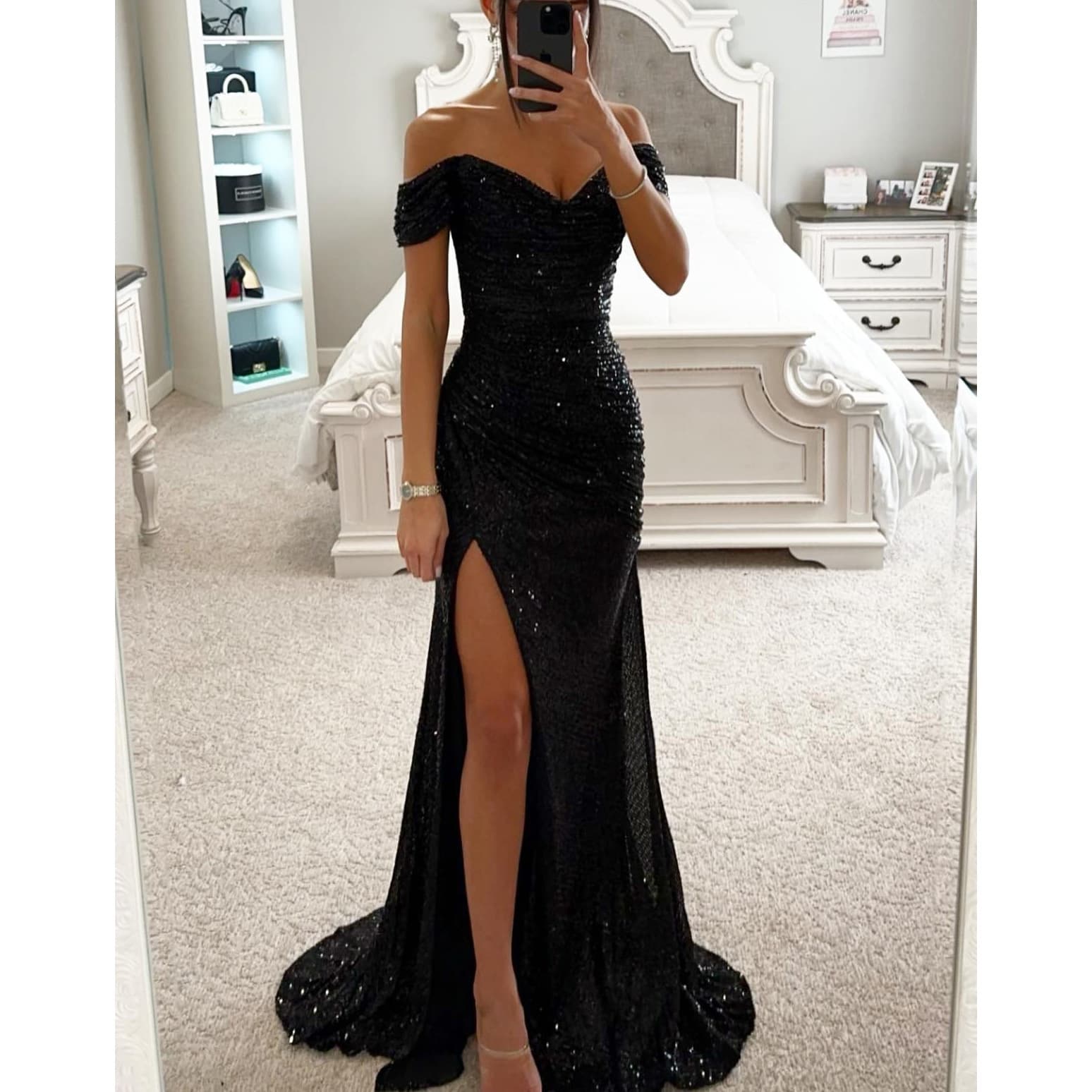Robe de soirée fendue à paillettes pour femmes, robe décontractée à la mode