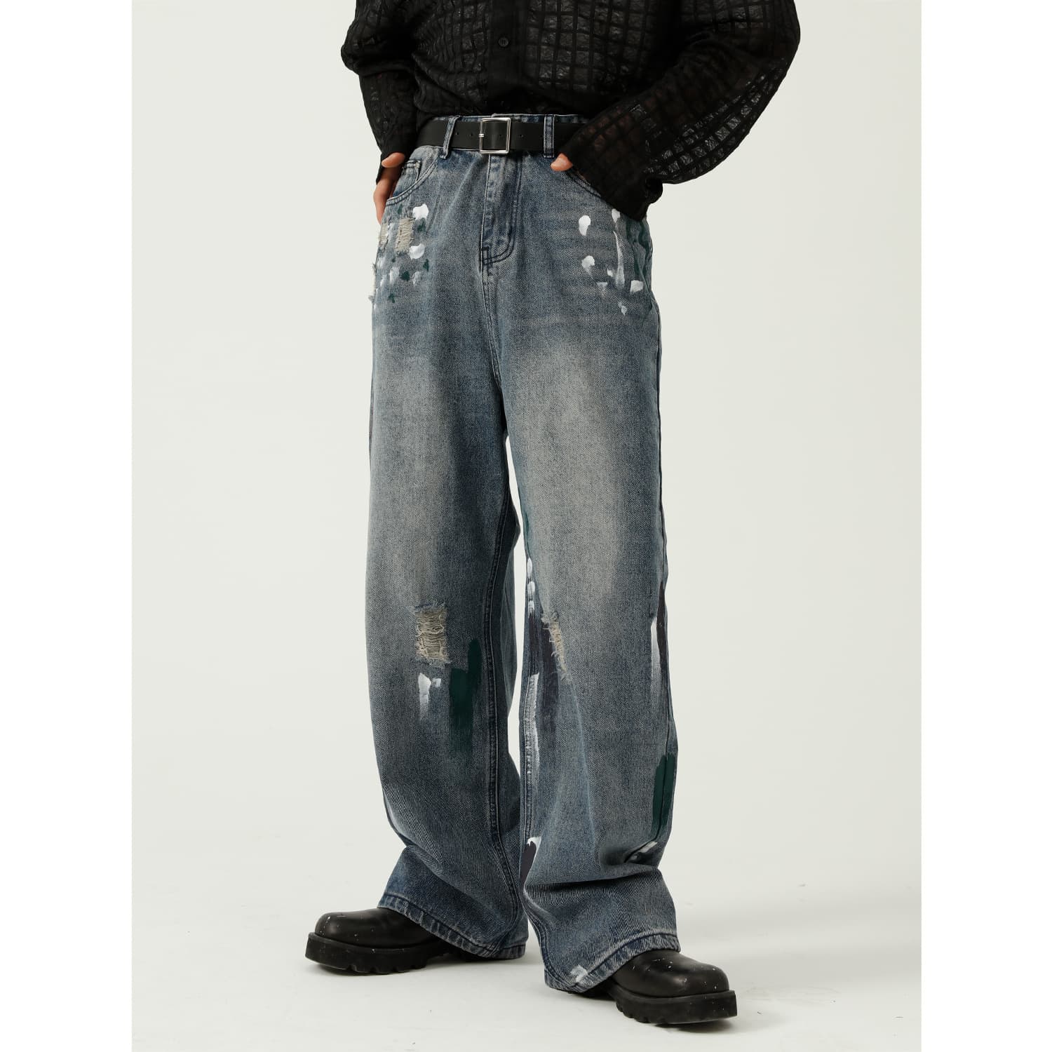Men's Clothing | Four Seasons New Style Ripped Hole Design Slimming Wide Leg Jeans for Men