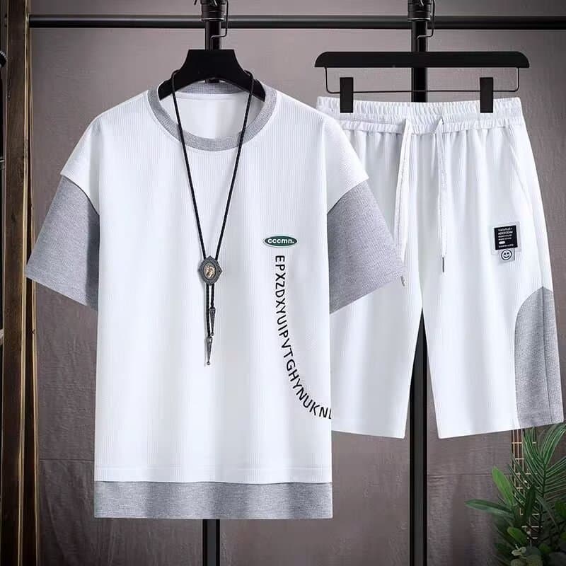 2026 Men's Waffle Knit Suit Casual Summer Wear Short Sleeved Shirt And Shorts Stylish And Cool Youthful Outfit
