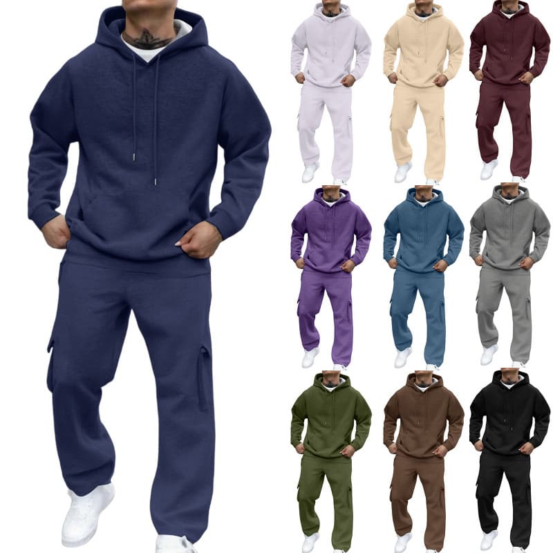 Men's Hooded Sweatshirt Jogger Set – Thickened Winter Gym & Casual Outfit – Loose Fit Pullover With Pockets (S-3XL, 7 Colors)