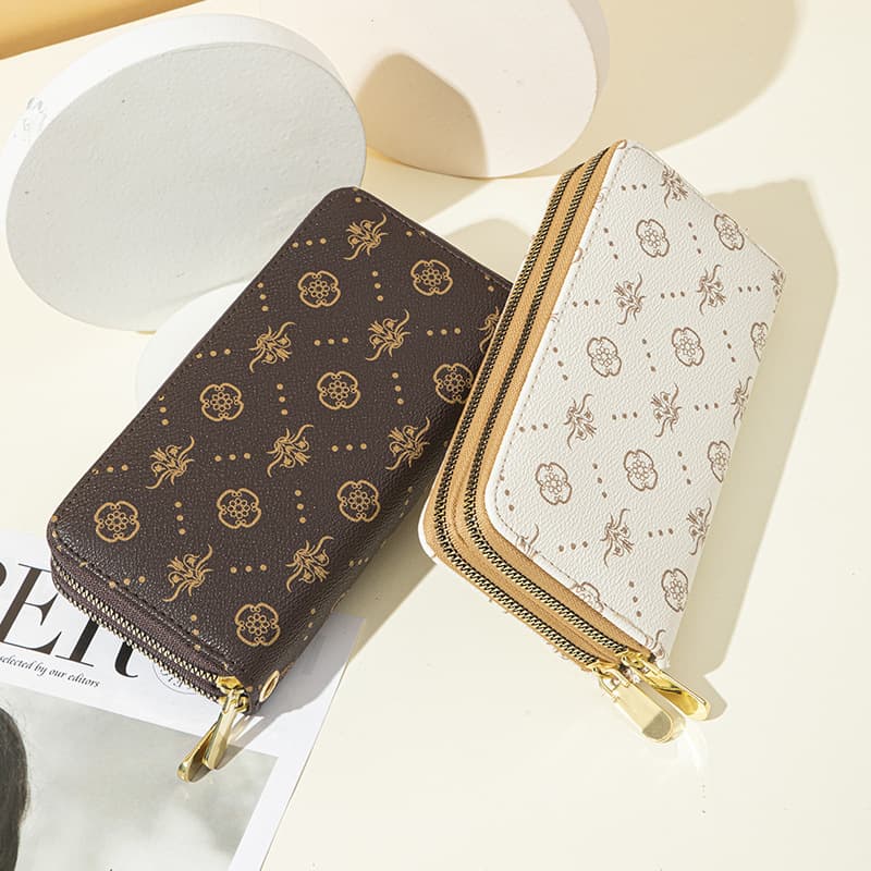 Women's Wallet Card Cases Double Zipper Clutch Bag Style Printed Wallet Women's Long Large Capacity Double Layer Wallet Mobile Phone Bag