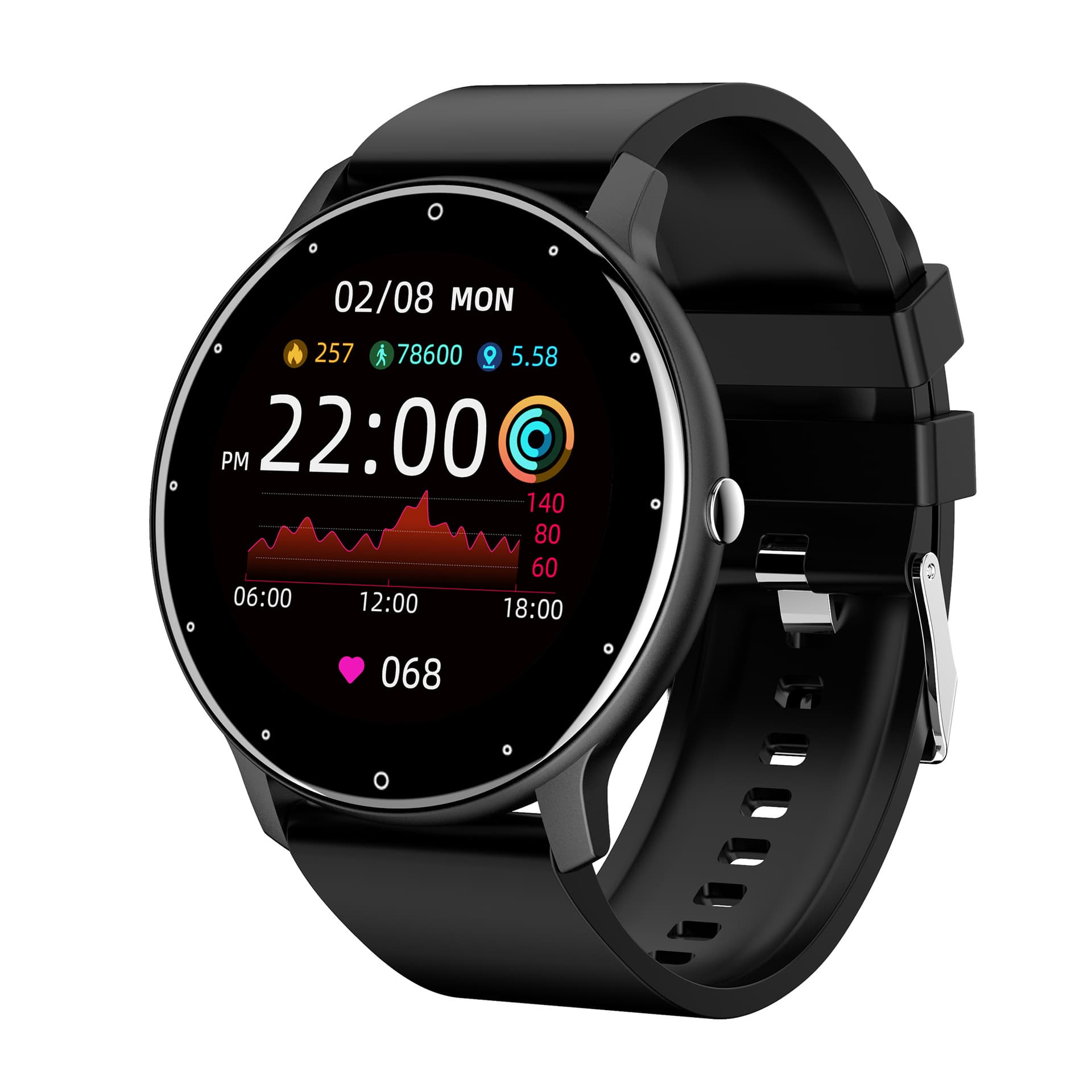 Bracelet intelligent à écran rond ZL02D, fréquence cardiaque, tension artérielle, surveillance de la santé, météo, exercice Bluetooth