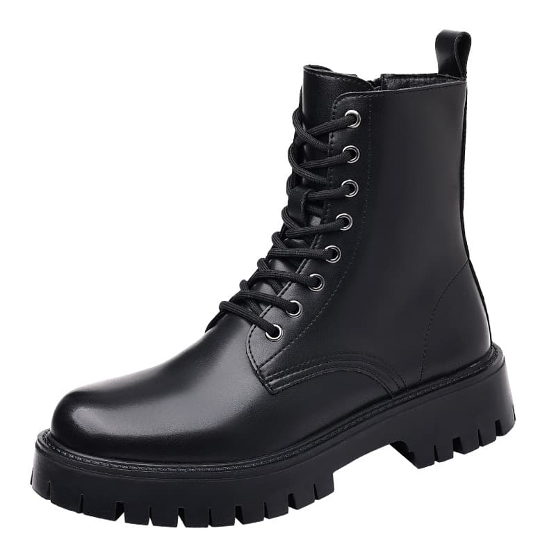 British Style Black Martin Boots Men Ins Cool Side Zipper Workwear Motorcycle Boots European And American Thick Bottom High Top Shoes 96118 R