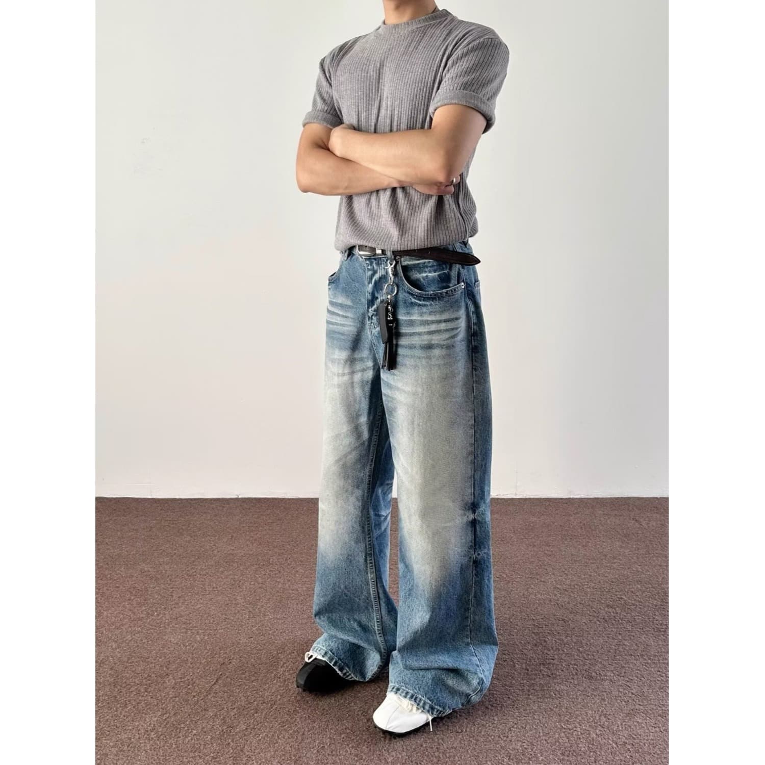 Vintage Washed Relaxed Straight Fit Blue Jeans For Men - Hip Hop Streetwear Casual Denim Pants (S-3XL)