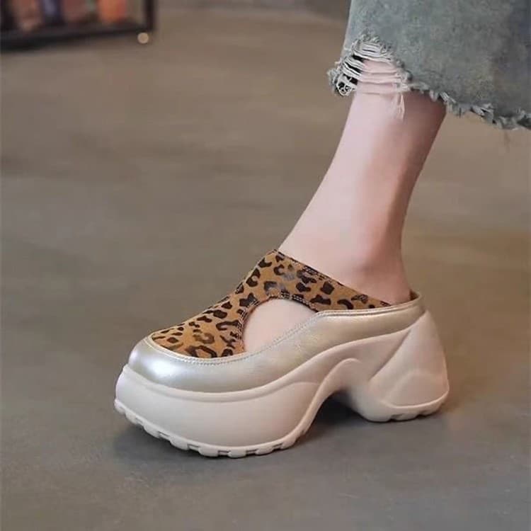 Popular Two-way Wear Thick-soled Sports Sneakers For Women, 2025 New Spring-summer Casual Genuine Soft Leather White Shoes