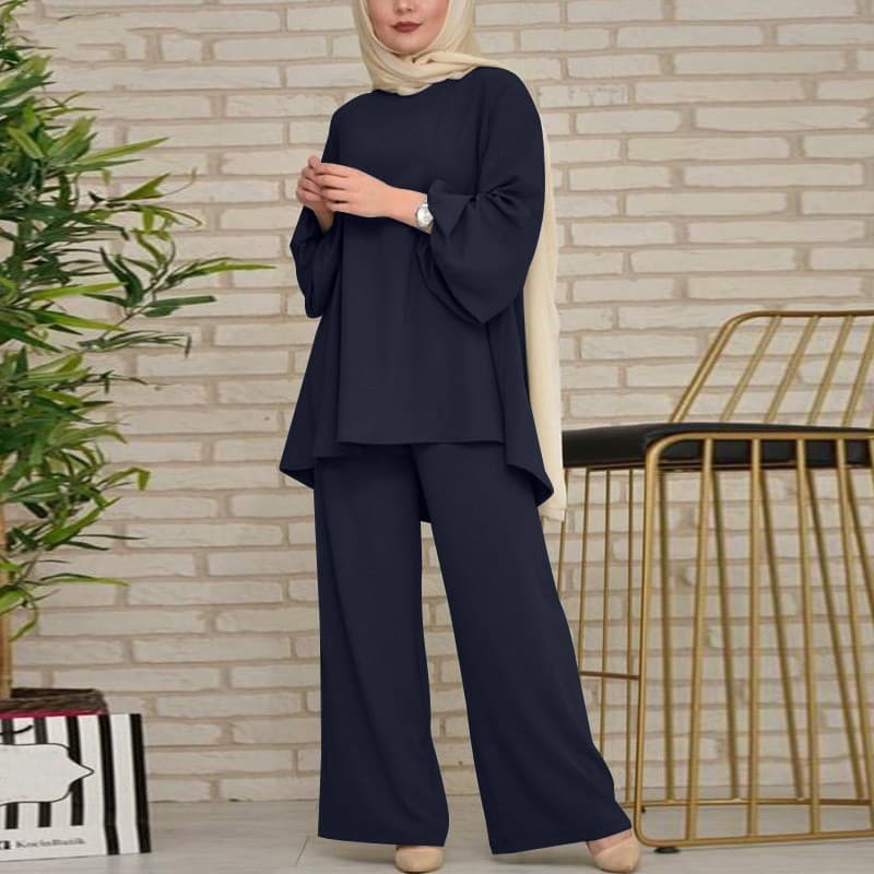 European And American Women's Retro Two Piece Long Sleeved Shirt And Pants