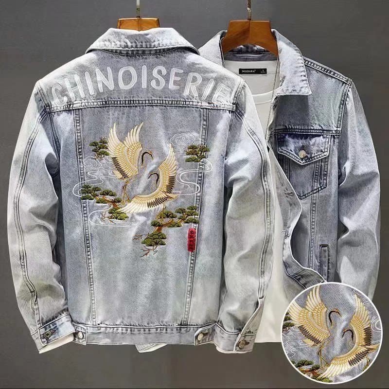 Men's Clothing Chinese Fashion Brand Embroidered Denim Jacket For Men Spring New Style National Trend Print Slim Stretch Jacket All Match Tops