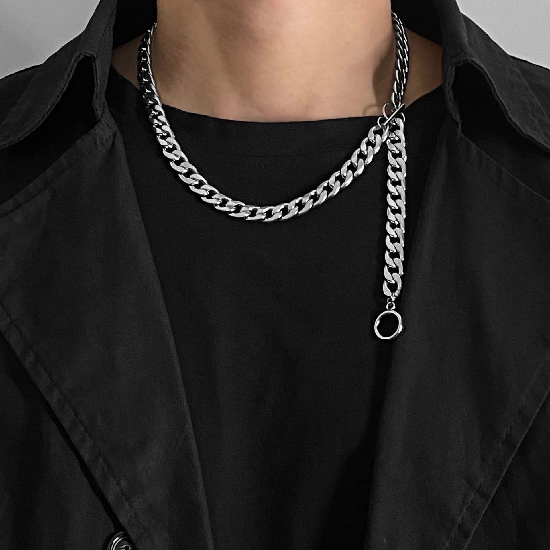 New Cuban Necklace Men And Women Titanium Steel Versatile Style Hip Hop Street Multi Layer Personality Trendy Cool Thick Chain