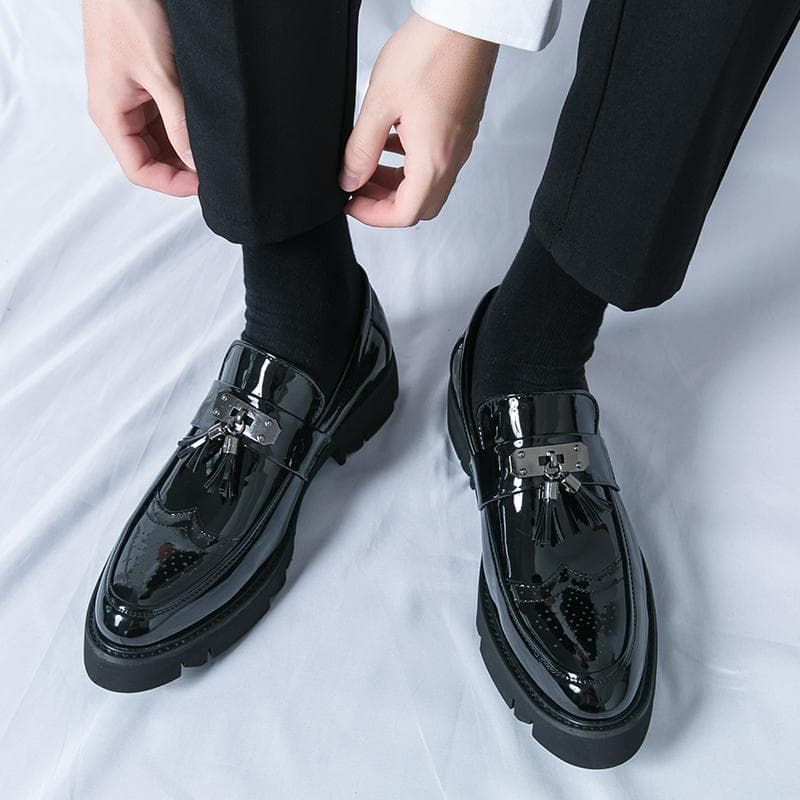 Large Size Four Seasons Glossy Slip-On Business Casual British Korean Style Matching Suit Men's Leather Shoes