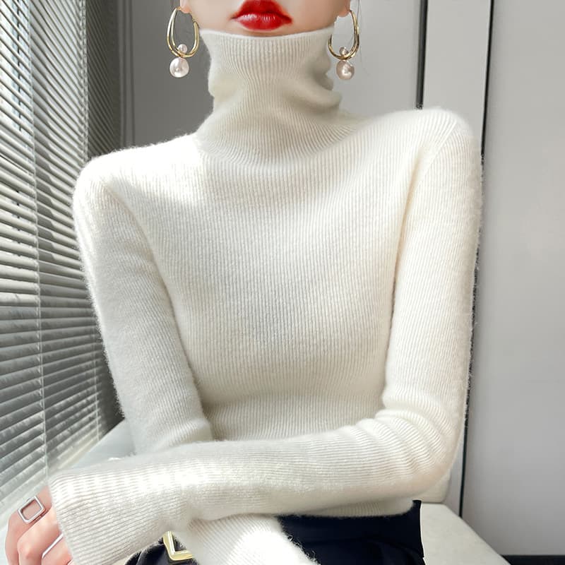 Women's Clothing Autumn And Winter Women's Pile Collar Long Sleeved Knitted Sweater Sweater Women's Inner Pullover Slim Bottoming Shirt