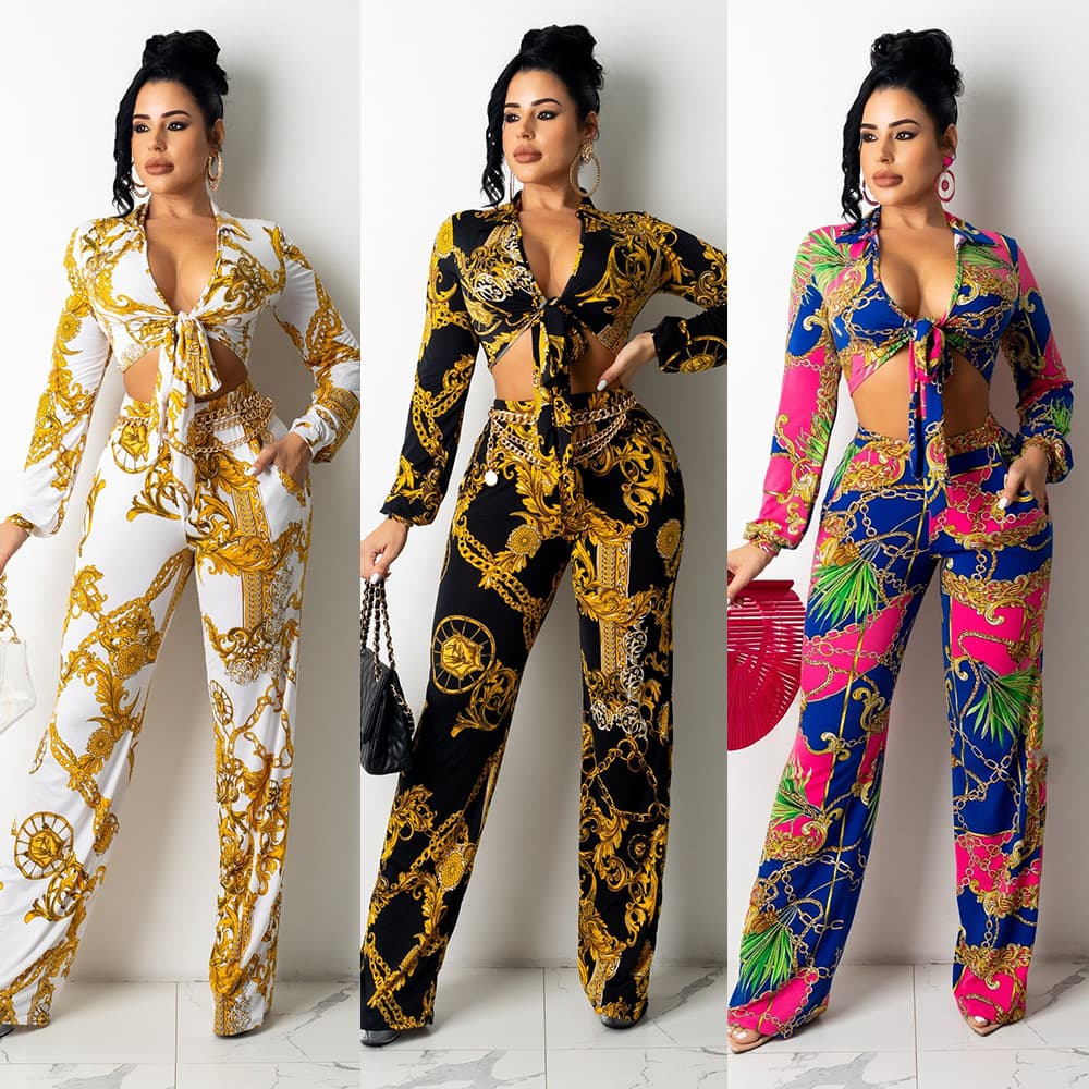 Women's Clothing fashion sports and leisure milk silk printed two-piece suit