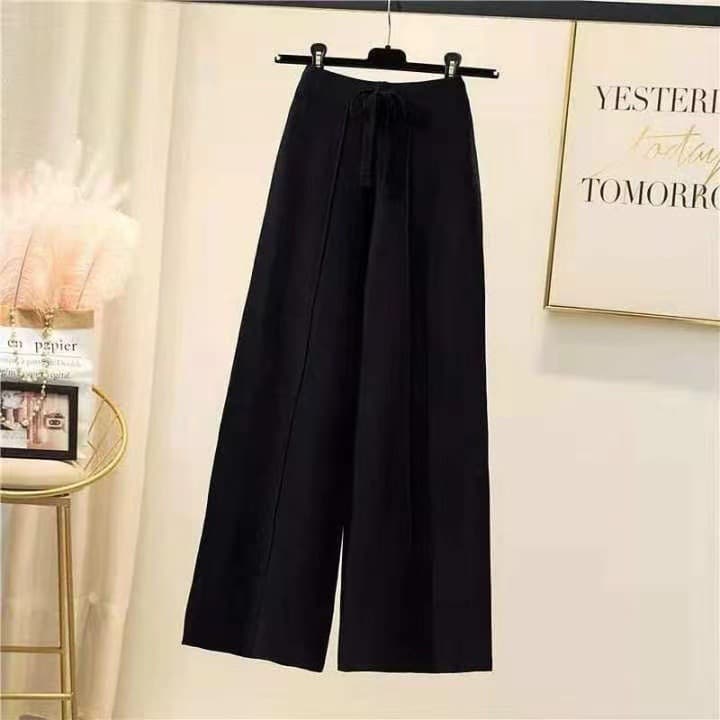 Ensemble coréen oversize en maille – Pull à grosses torsades et pantalon fluide à jambes larges, tenue d'hiver décontractée à col montant (Be