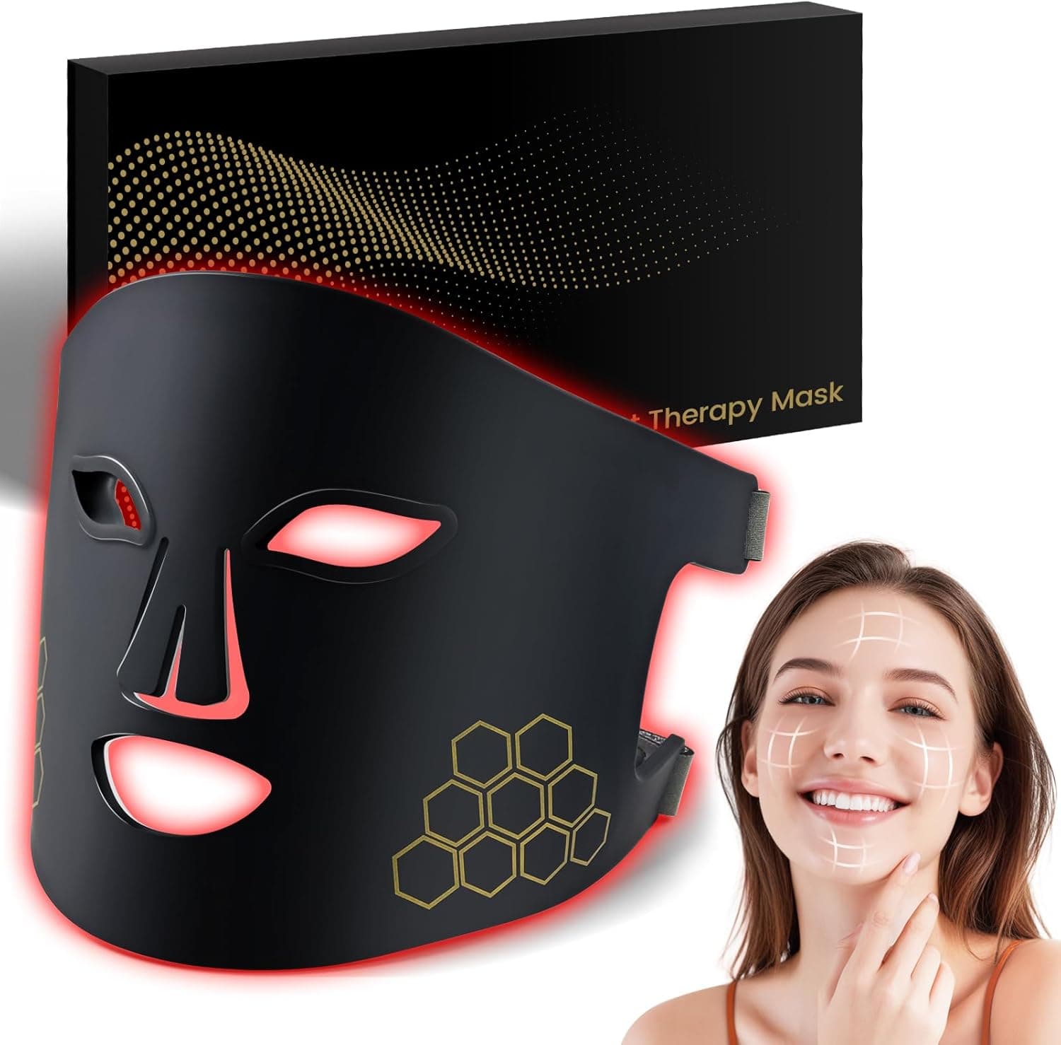 Red Light Therapy For Face, Infrared LED Face Mask Light Therapy 4 Light Waves With 850nm Near Infrared, Portable Rechargeable