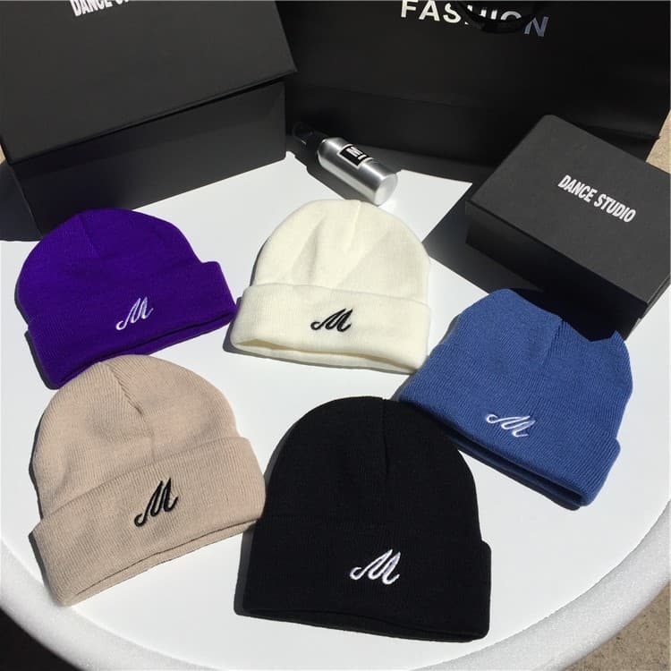Hat men and women trendy autumn and winter ins solid color knitted hat couple all-match warm woolen hat student street cold hat