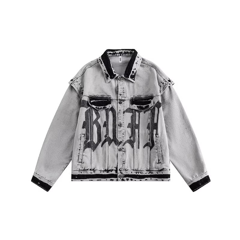 Men's Clothing Fashion Brand Handsome Letter Graffiti Washed Denim Jacket Men's Spring And Autumn New Couple Detachable Sleeves Two Way Jacket