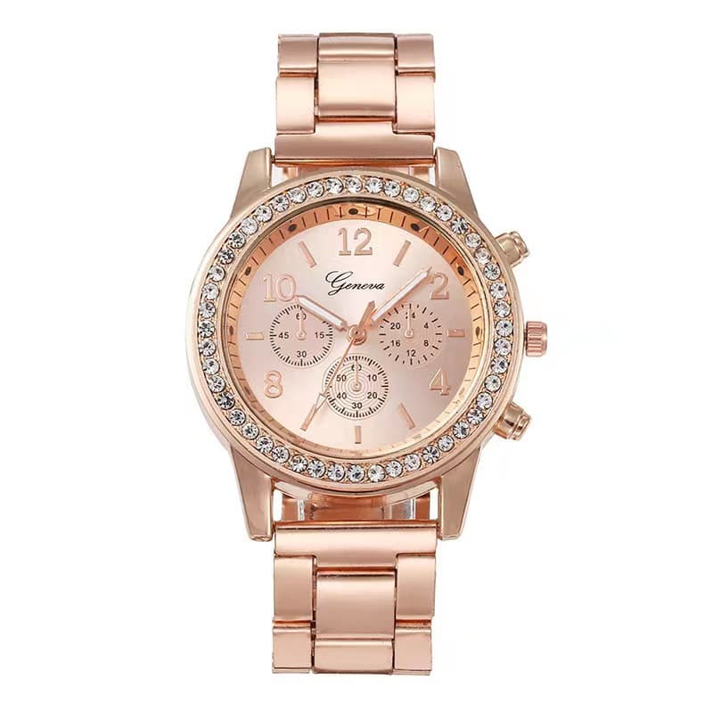 Women's Watch Gold Diamond Three-eye Quartz Watch Steel Belt Business Casual Simple Fashion Watch