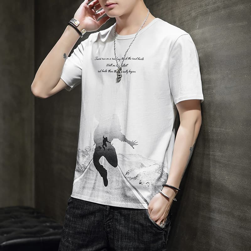New Men's T-shirt Pure Cotton Short sleeved T-shirt Printed Fashion Short sleeved Loose Casual Korean Edition Men's Youth T-shirt