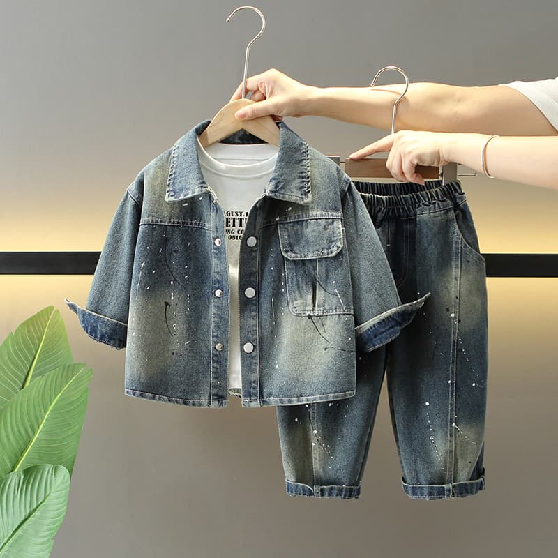Boys' Denim Suit 2025 New Children's Cool Stylish Three-Piece Set Baby Korean Version Spring And Autumn Clothes