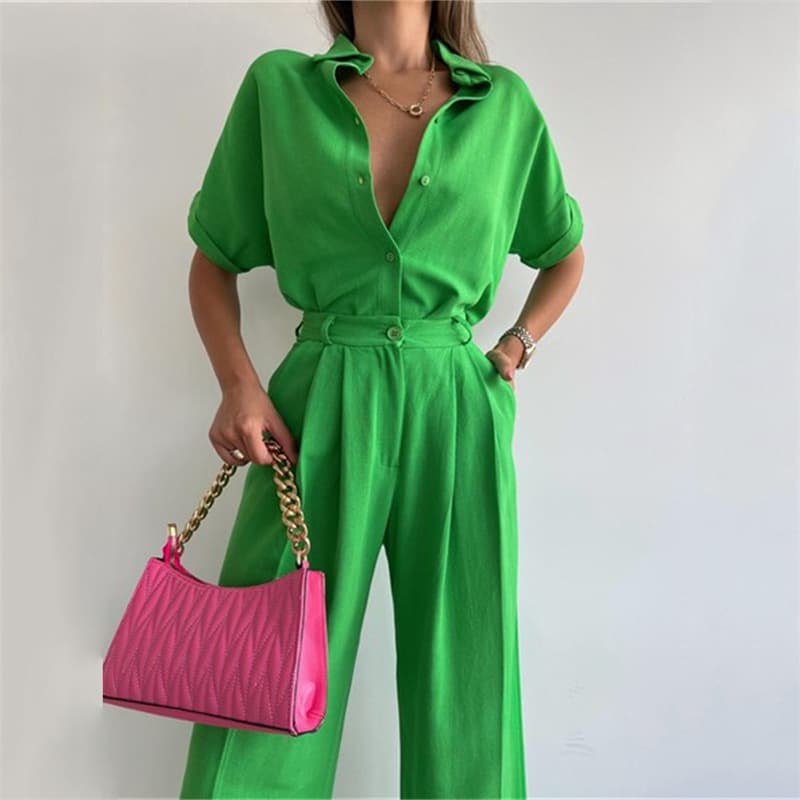 [Cotton Linen] Women's Wide-leg Pants Suit 2023 New Spring And Summer Loose Sleeve Shirt Top Casual Trousers Two-piece Suit Women's Clothing