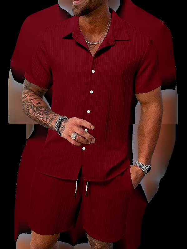 Chemise à revers rayée pour hommes, short, costume de sport décontracté à la mode